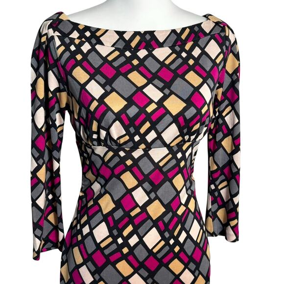 DIANE VON FURSTENBERG Size 8 100% Silk Pink Geometric Print Colorful‎ Midi Dress - Picture 2 of 9